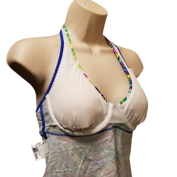 Land's End Women Tropical Floral Halter Neck Self-bra Swim Tankini Top Sz 4 NWOT - Picture 6 of 10